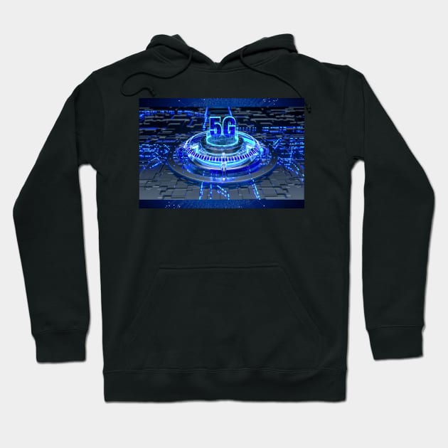 Blue 5G background illustration Hoodie by HANART